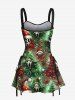 Christmas Tree Hat Skulls Ghost Butterfly Print Lace Up Tank Dress -  