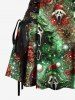 Christmas Tree Hat Skulls Ghost Butterfly Print Lace Up Tank Dress -  