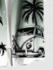 Plus Size Coconut Tree Bus Dip Dye Ombre Print Hawaii Button Pocket Shirt For Men -  