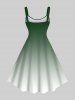 Robe trapèze hawaïenne grande taille à imprimé dégradé et motif cocotier, bus - Vert 2X