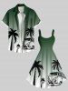 Robe trapèze hawaïenne grande taille à imprimé dégradé et motif cocotier, bus - Vert 2X