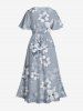 Robe mi-longue hawaïenne fendue à imprimé floral et feuilles grande taille - Gris Clair XXS