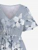 Robe mi-longue hawaïenne fendue à imprimé floral et feuilles grande taille - Gris Clair XXS