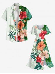 Ensemble de plage hawaïen assorti grande taille à imprimé floral d'hibiscus tropical pour couples - Vert 