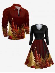 Christmas Tree Leaf Print Plus Size Matching Outfit For Couples -  