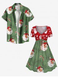 Ensemble assorti grande taille pour couples, motif Père Noël, lettre, bonbons et branches - Vert 
