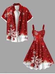 Glitter Christmas Snowflake Ball Print Plus Size Matching Outfit For Couples -  