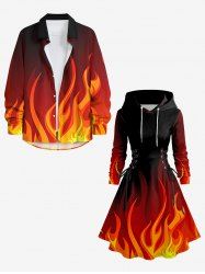 Ombre Fire Flame Print Plus Size Matching Outfit For Couples -  