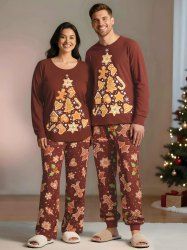 Matching Tree Bells Gingerbread Candy Snowflake Christmas Pajamas for Couples Sleepwear Set -  