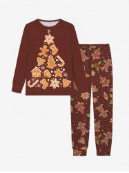 Men's Christmas Tree Bell Gingerbread Candy Snowflake Print Plus Size Matching Pajama Set - Rouge brique 
