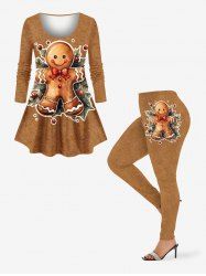 Christmas Gingerbread Holly Fruit Leaf Print Plus Size Matching Set -  