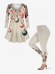Christmas Ball Flowers Print Plus Size Matching Set -  