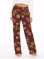 Plus Size Women's Christmas Tree Hooly Fruit Snowflake Heart Gingerbread Print Drawstring Wide Leg Pants -  