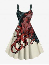 Robe débardeur hawaïenne à imprimé pieuvre et fleurs grande taille - café lumière 6X