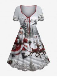 Plus Size Christmas Tree Santa Claus Elk Snowflake Print Cinched Dress -  
