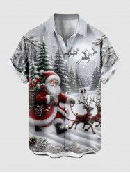 Chemise à boutons et poche pour homme, grande taille, motif sapin de Noël, Père Noël, renne et flocons de neige - Gris Clair M