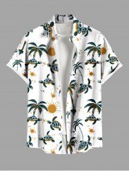 Plus Size Coconut Tree Turtle Sun Print Buttons Pocket Hawaii Shirt For Men -  