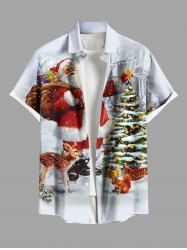 Chemise à boutons et poche pour homme, grande taille, motif sapin de Noël, Père Noël, élan et écureuil - Blanc XL