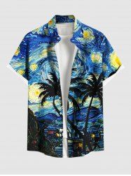Plus Size Coconut Tree Spiral Painting Galaxy Print Hawaii Button Pocket Shirt For Men -  