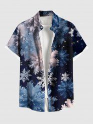 Chemise à boutons et poches pour homme, grande taille, imprimé flocons de neige et galaxie, pour Noël - Bleu Marine XL