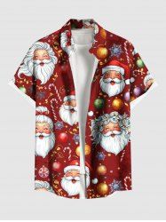 Chemise à poches boutonnées grande taille pour homme, imprimée de boules de Noël, flocons de neige et Père Noël. Motif : bonbons. - Rouge Vineux 6XL