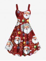Plus Size Christmas Ball Snowflake Santa Claus Candy Print A Line Dress -  