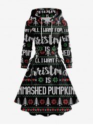 Robe à capuche grande taille avec imprimé 3D sapin de Noël et flocons de neige, en tricot, à lacets et cordon de serrage - Noir 1X