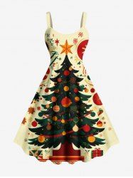 Plus Size Christmas Tree Light Ball Snowflake Flowers Print Tank Dress -  