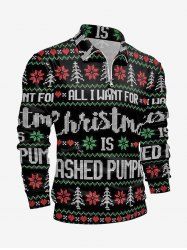 Plus Size Christmas Tree Snowflake Knitting 3D Print Zipper Polo Shirt For Men -  
