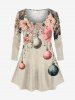 Christmas Ball Flowers Print Plus Size Matching Set -  