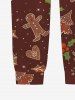 Men's Christmas Tree Bell Gingerbread Candy Snowflake Print Plus Size Matching Pajama Set - Rouge brique 