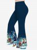 Christmas Tree Elk Snowflake Ombre Print Lattice Long Sleeves T-shirt and Flare Pants Plus Size Matching Set -  