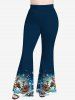 Christmas Tree Elk Snowflake Ombre Print Lattice Long Sleeves T-shirt and Flare Pants Plus Size Matching Set -  