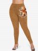 Christmas Gingerbread Holly Fruit Leaf Print Plus Size Matching Set -  