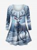 Christmas Elk Flowers Print Plus Size Matching Set -  