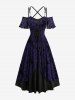 Coconut Tree Insect Spider Flocking Lace Up Cold Shoulder Crisscross Layered A Line Dress -  
