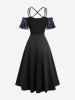 Coconut Tree Insect Spider Flocking Lace Up Cold Shoulder Crisscross Layered A Line Dress -  