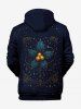 Sweat à capuche grande taille pour homme, imprimé houx, feuilles de fruits, étoiles et pompons, avec cordon de serrage et poches. - Noir 7XL