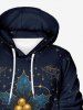 Sweat à capuche grande taille pour homme, imprimé houx, feuilles de fruits, étoiles et pompons, avec cordon de serrage et poches. - Noir 7XL