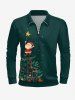 Polo à manches longues grande taille pour homme, imprimé sapin de Noël, boules, étoiles et Père Noël - Vert 3XL