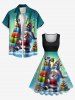 Plus Size Christmas Santa Claus Penguin Snowflake Print 1950s Vintage Dress -  