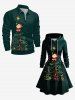 Robe à capuche grande taille avec imprimé sapin de Noël, boules et étoiles, Père Noël et lacets. - Noir 3X