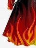 Plus Size Ombre Fire Flame Print Lace Up Hooded A Line Long Sleeves Dress -  