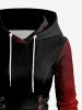 Plus Size Ombre Fire Flame Print Lace Up Hooded A Line Long Sleeves Dress -  