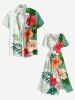 Plus Size Tropical Leaf Hibiscus Flower Print Hawaii Split Pocket A Line Midi Dress -  