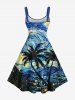 Robe trapèze hawaïenne grande taille à motif galaxie et spirale de cocotier - Bleu Ciel 6X