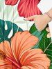 Plus Size Tropical Leaf Hibiscus Flower Print Hawaii Split Pocket A Line Midi Dress -  
