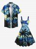 Robe trapèze hawaïenne grande taille à motif galaxie et spirale de cocotier - Bleu Ciel 6X