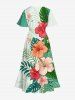 Robe midi trapèze grande taille à imprimé floral tropical et hibiscus, style hawaïen, avec poches fendues - Vert L