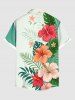 Plus Size Tropical Leaf Hibiscus Flower Print Hawaii Buttons Pocket Shirt For Men - Blanc de Crème  4XL